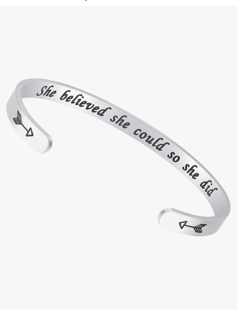 Silver Inspirational Cuff Bracelet - "She Believed She Could"